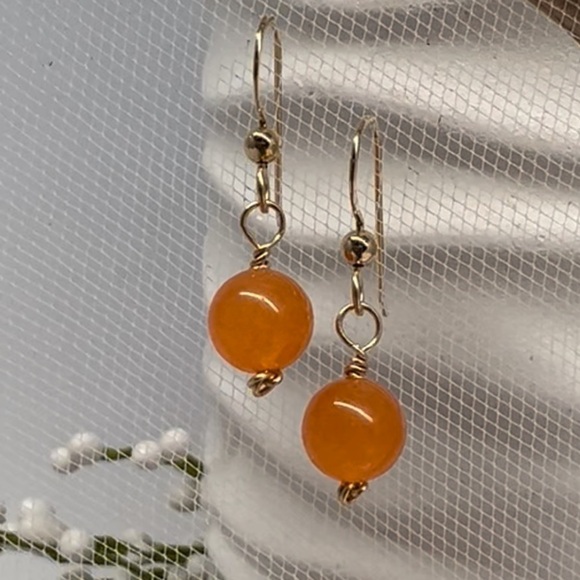 Tangerine Orange Jade Sterling Silver Earrings